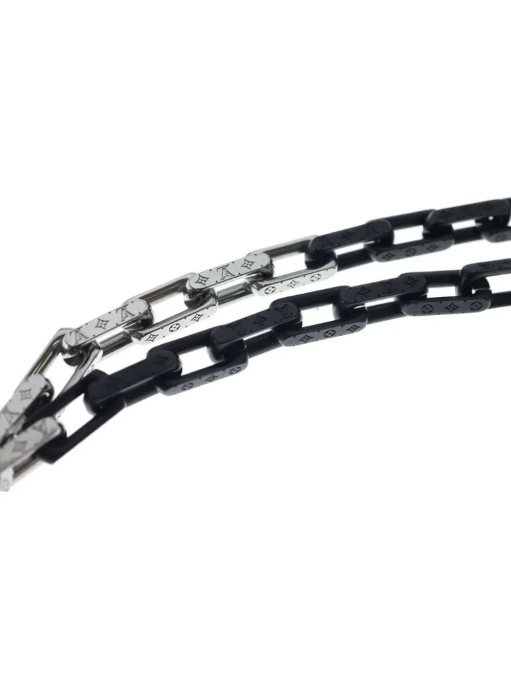 Louis Vuitton Collier Monogram Chain Necklace Silver Black